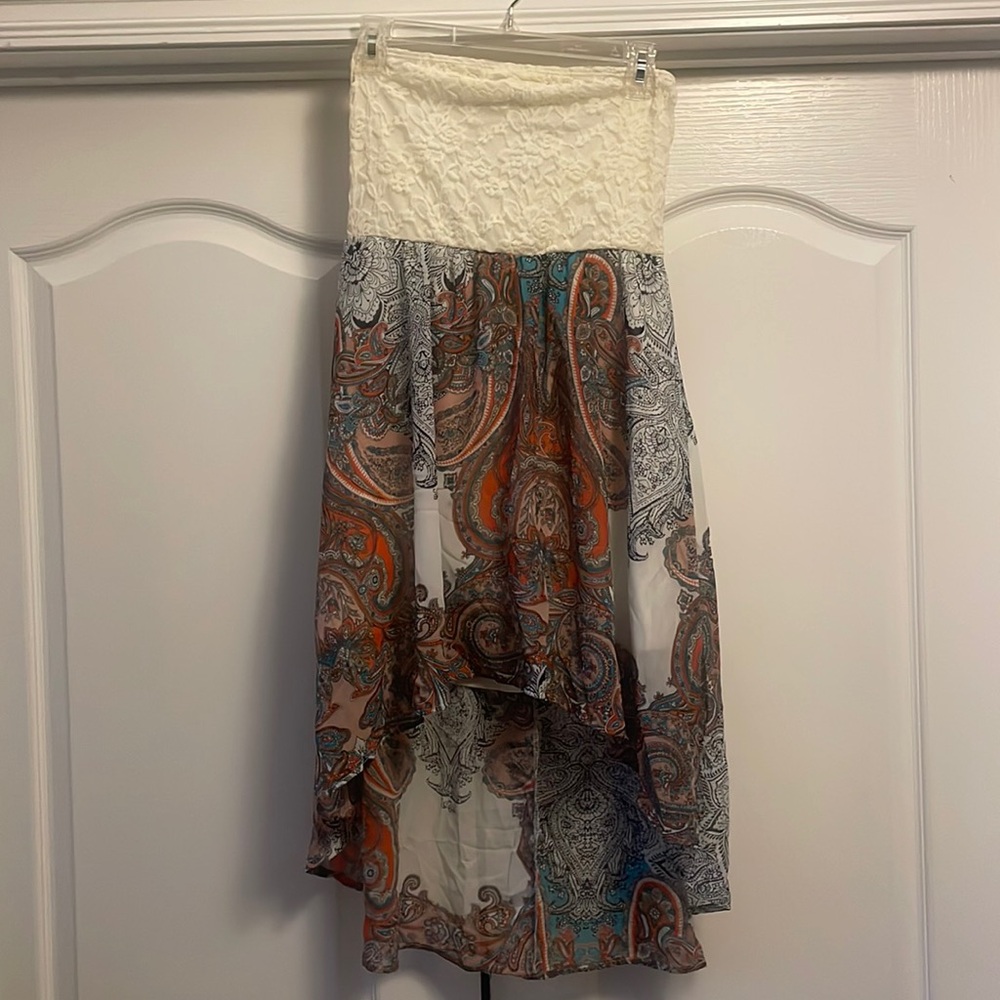 Strapless flowy high low dress